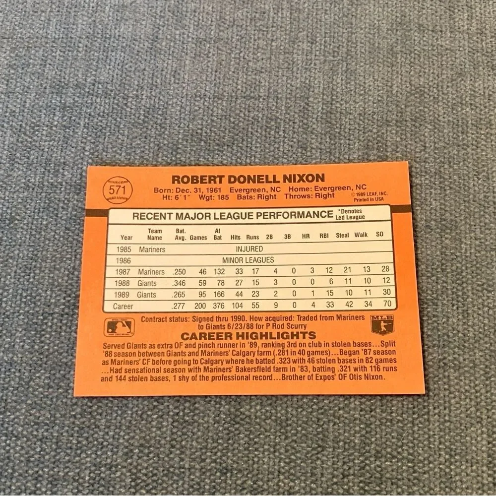 1990 Donruss San Francisco Giants Baseball Card Trading Card